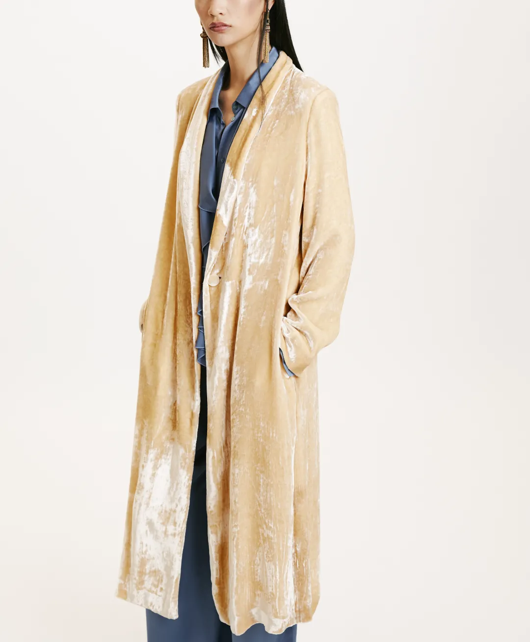 Discount MANTEAU KATA ÉLÉGANT EN VELOURS DE VISCOSE SOIE - Femme Manteaux