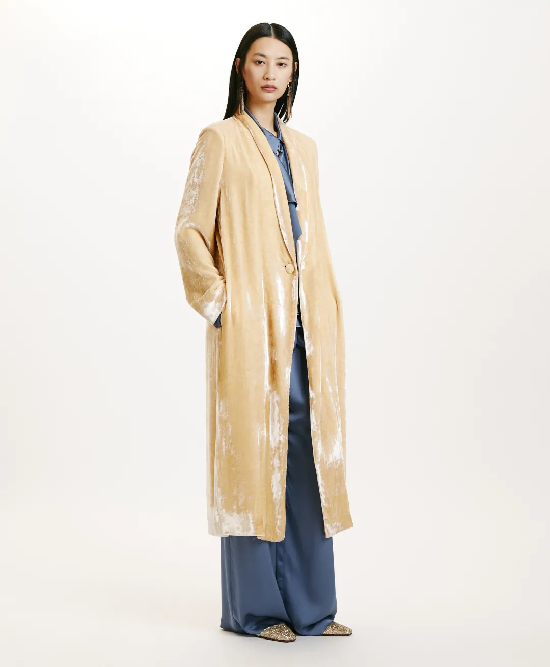 Discount MANTEAU KATA ÉLÉGANT EN VELOURS DE VISCOSE SOIE - Femme Manteaux