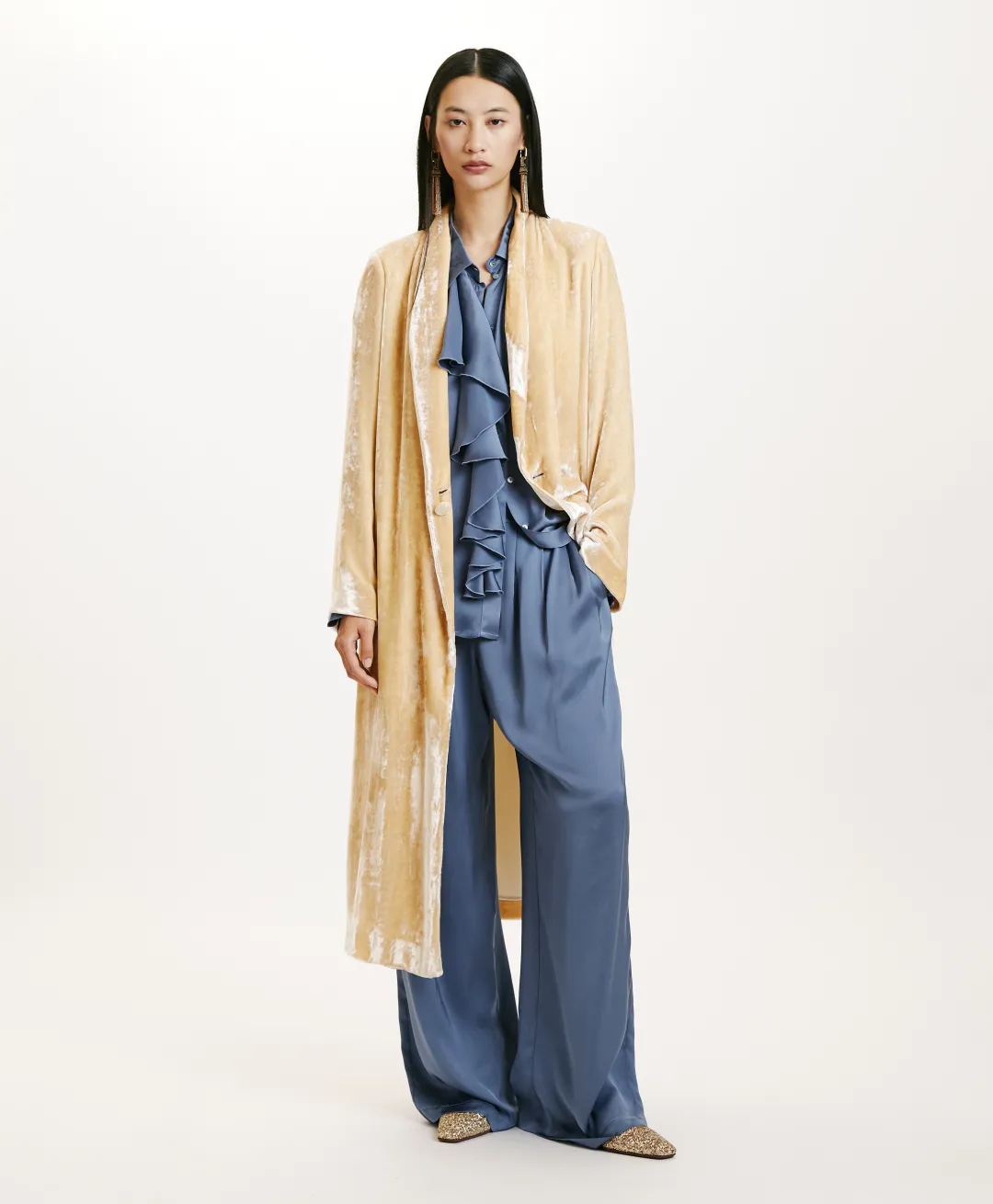 Discount MANTEAU KATA ÉLÉGANT EN VELOURS DE VISCOSE SOIE - Femme Manteaux