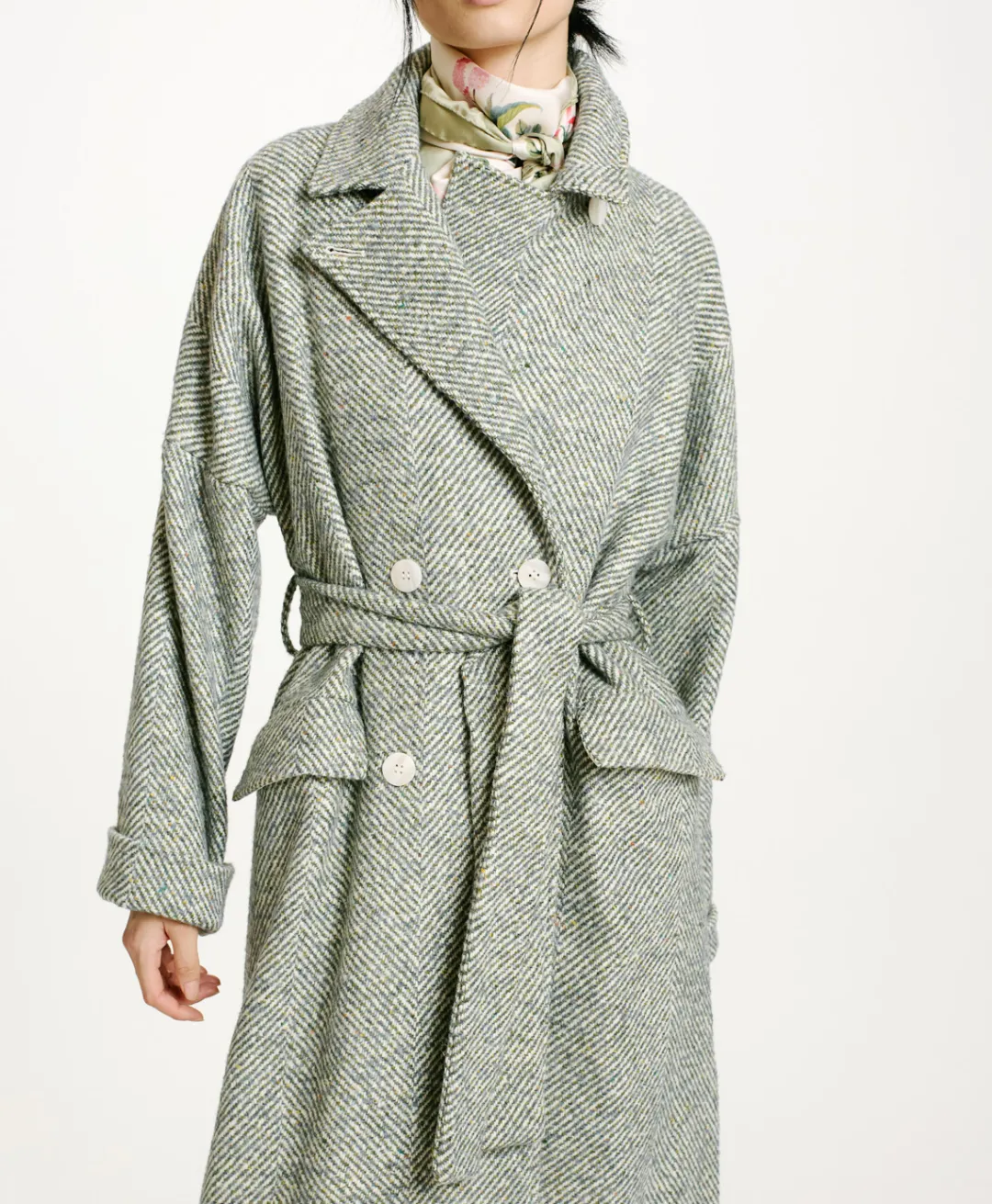 New MANTEAU SAYURI EN CHEVRON BICOLORE - CÉRULÉEN MULTICOLORE Femme Manteaux