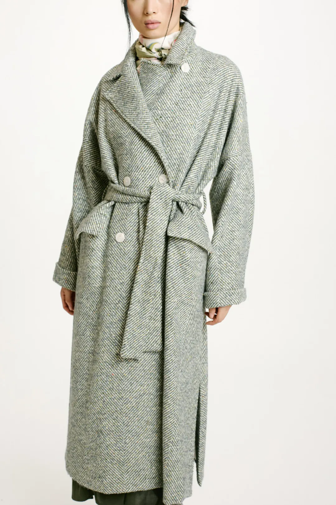 New MANTEAU SAYURI EN CHEVRON BICOLORE - CÉRULÉEN MULTICOLORE Femme Manteaux