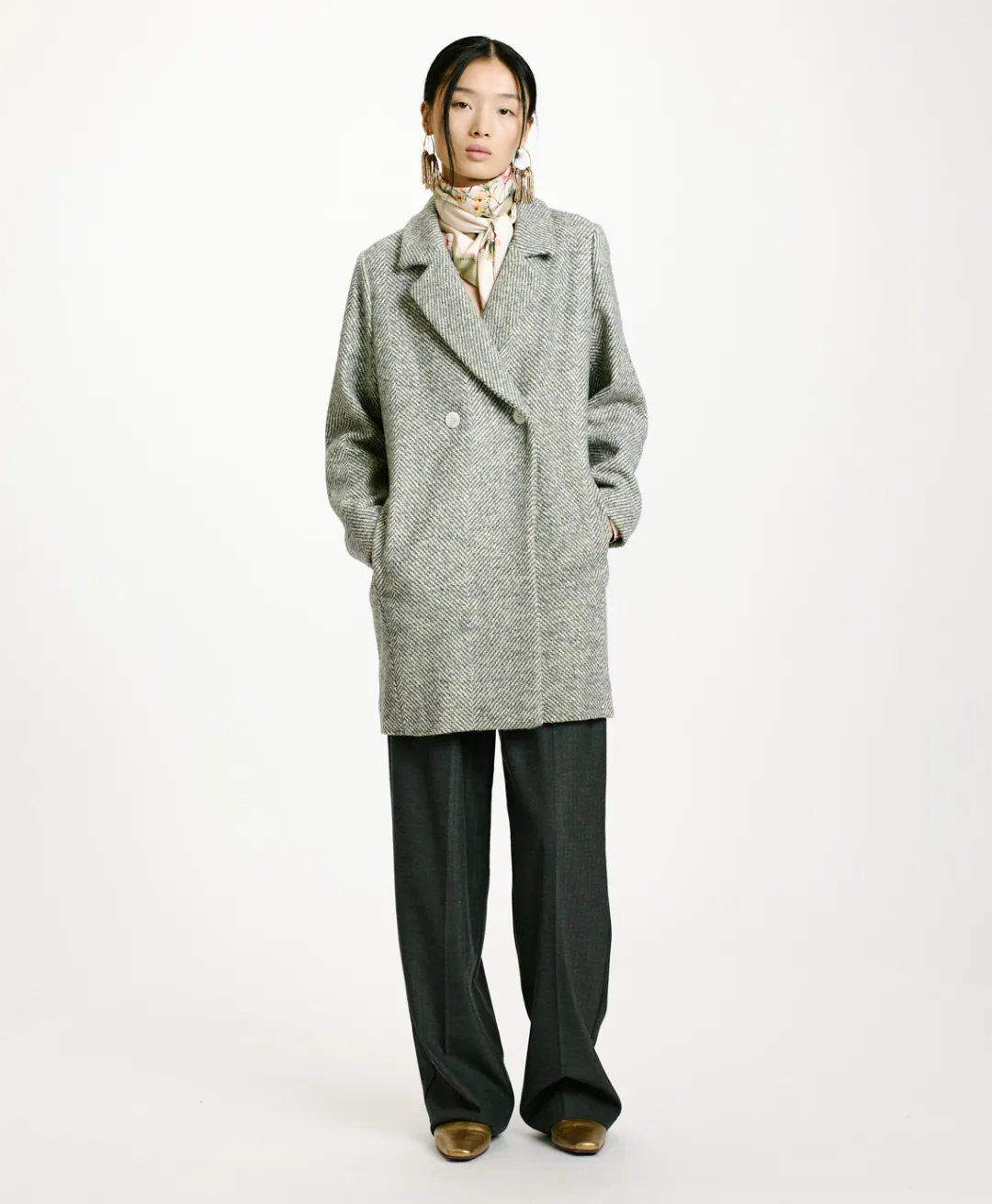 Online MANTEAU SHIBA EN CHEVRON BICOLORE - CÉRULÉEN MULTICOLORE Femme Manteaux