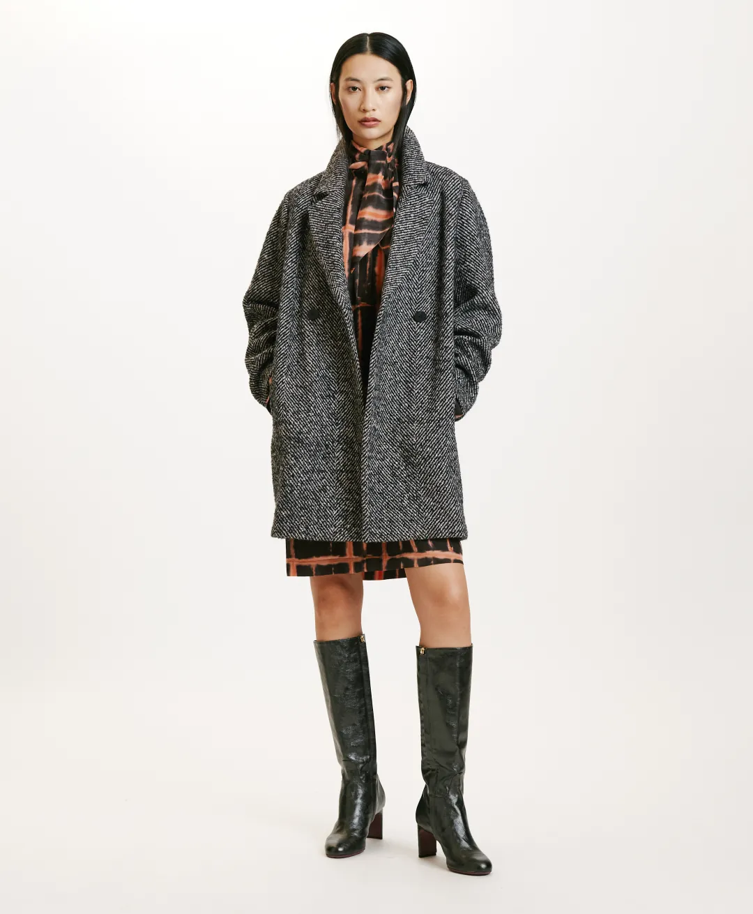 Discount MANTEAU SHIBA EN CHEVRON BICOLORE - NOIR MULTICOLORE Femme Manteaux