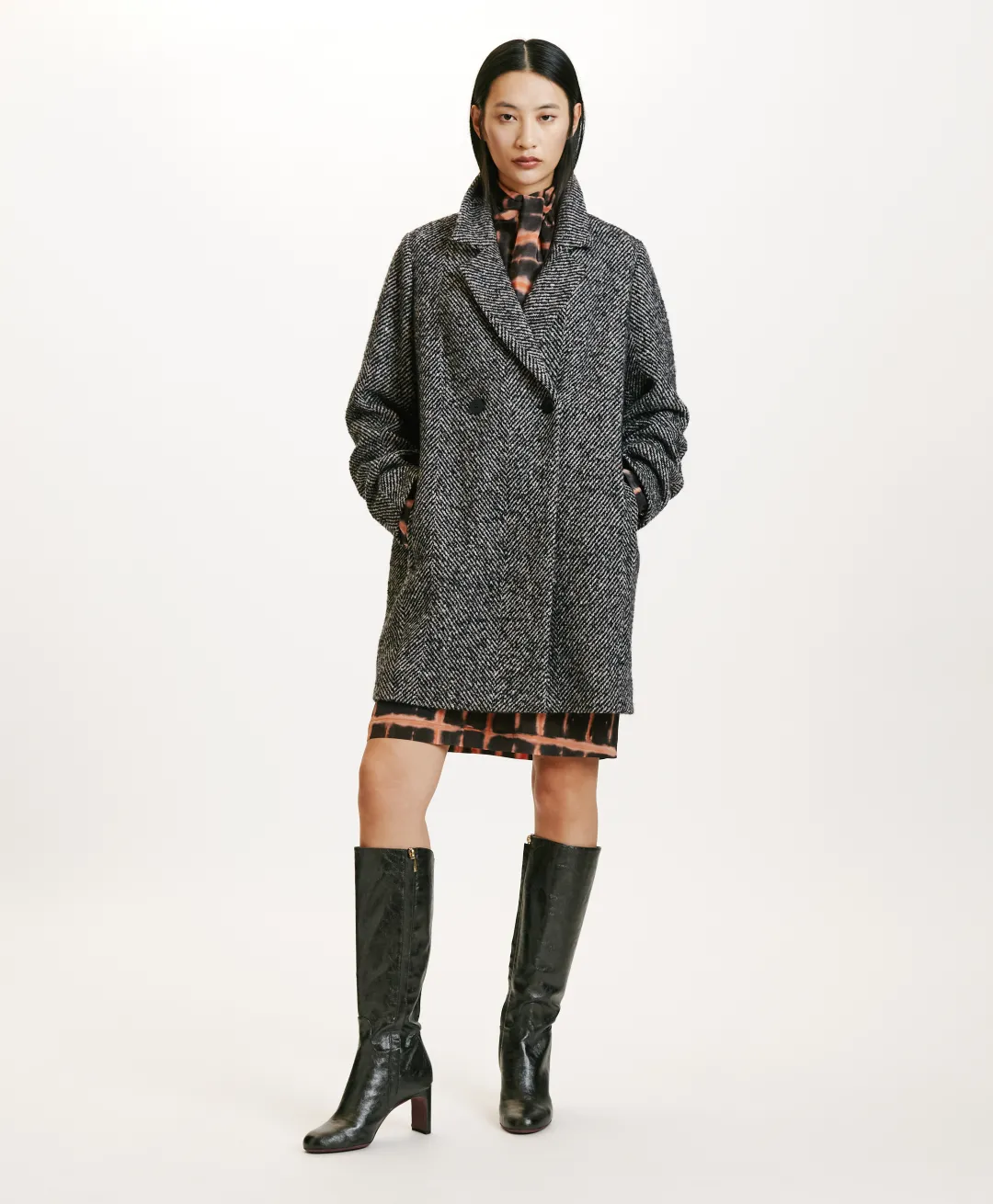 Discount MANTEAU SHIBA EN CHEVRON BICOLORE - NOIR MULTICOLORE Femme Manteaux