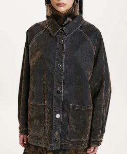 Hot MANTEAU YAME' EN DENIM FLOCK - VERT MILITAIRE Femme Manteaux