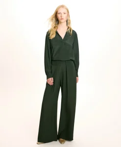 Discount PANTALON ASPEN EN ACÉTATE/SOIE UNI - FORÊT Femme Pantalons