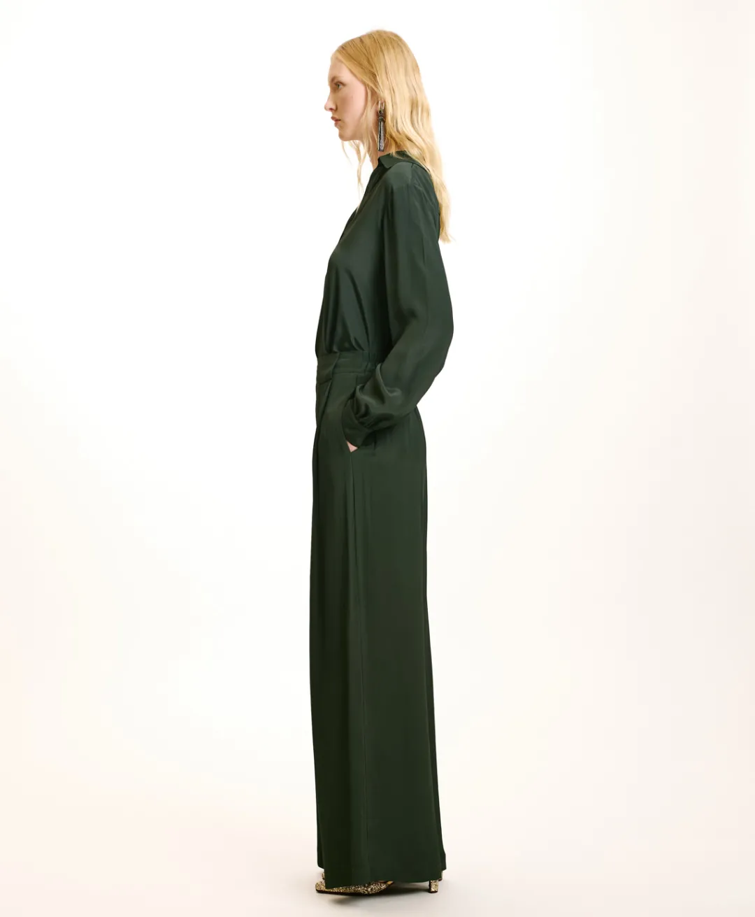 Discount PANTALON ASPEN EN ACÉTATE/SOIE UNI - FORÊT Femme Pantalons