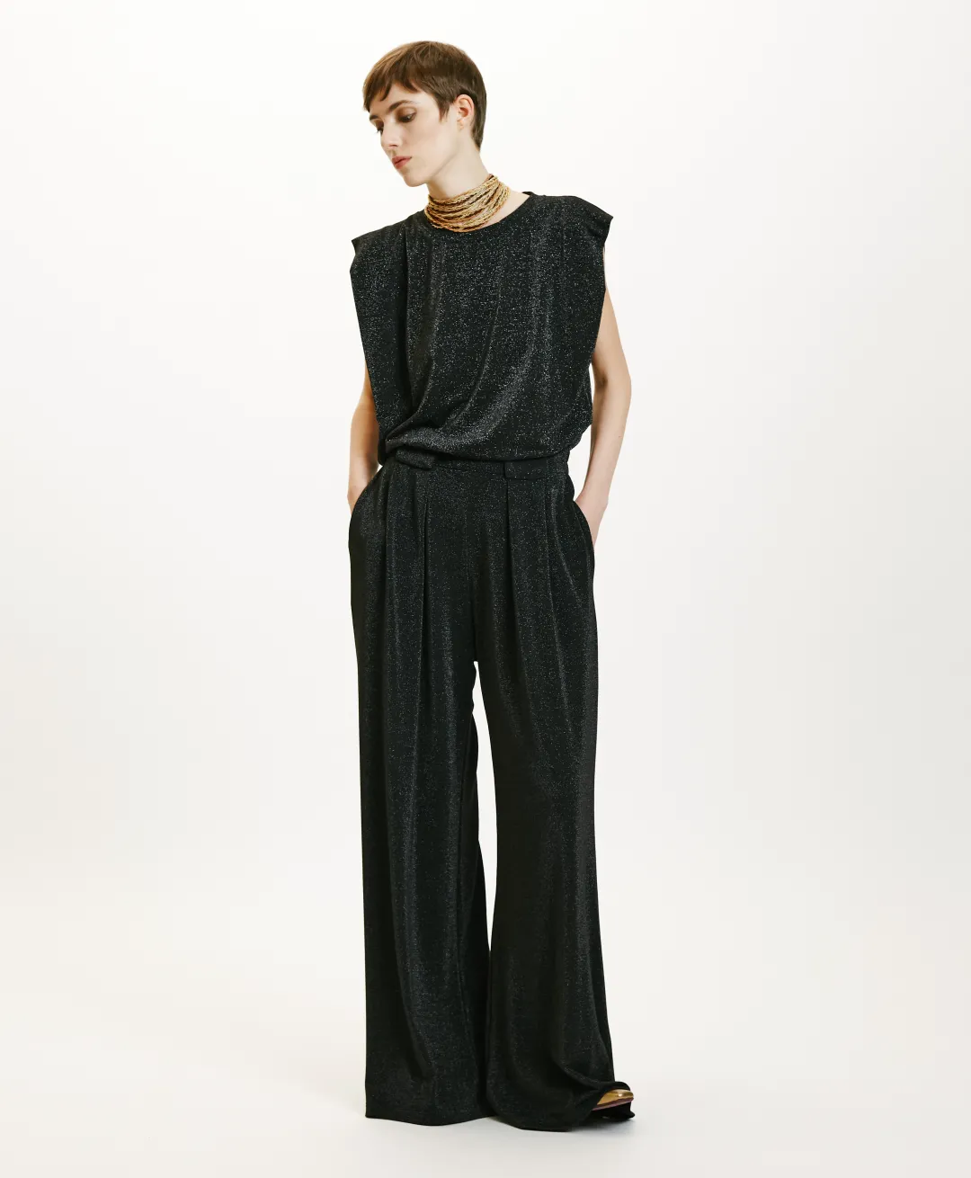 Discount PANTALON ASPEN EN JERSEY LUREX - GRIS CHARBON Femme Pantalons