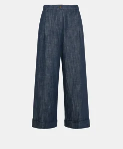PANTALON GRECALE EN DENIM COULEUR FERME - BLEU JEAN Femme Pantalons