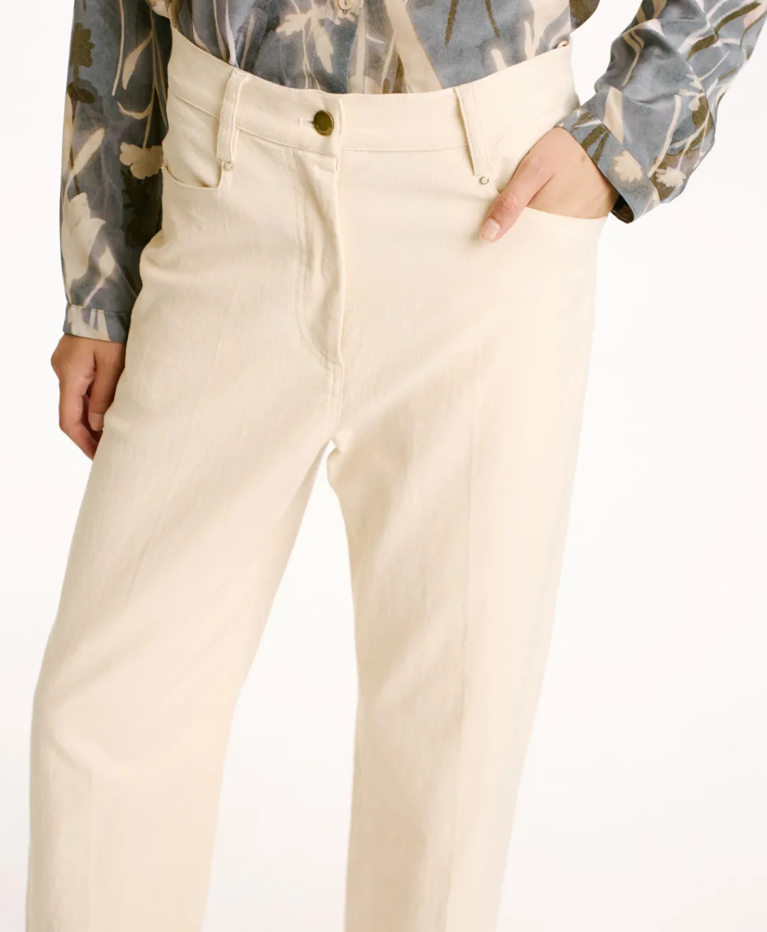 Outlet PANTALON JACQUES EN DENIM COTON LAINE STRETCH - CRÈME Femme Pantalons