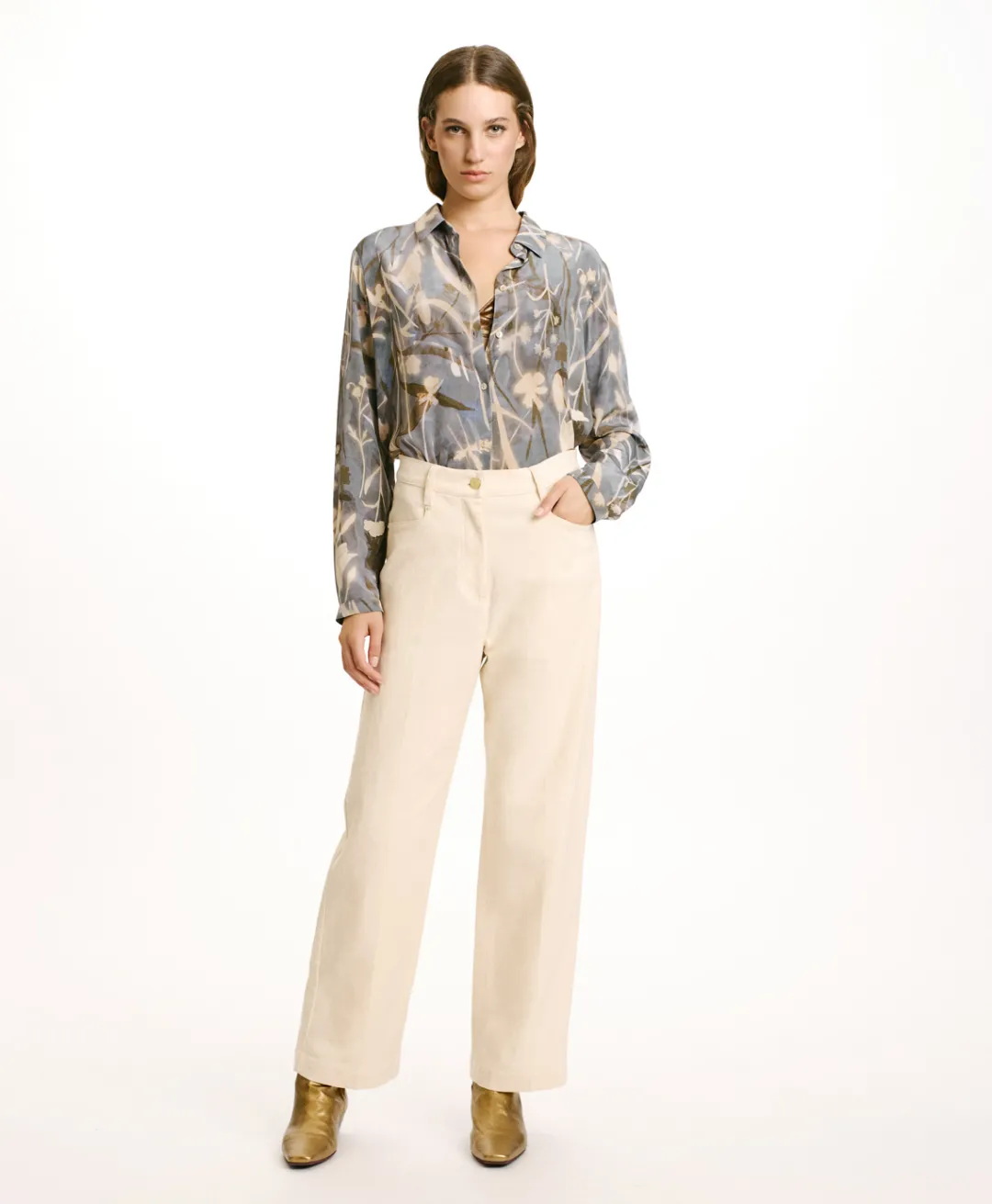 Outlet PANTALON JACQUES EN DENIM COTON LAINE STRETCH - CRÈME Femme Pantalons