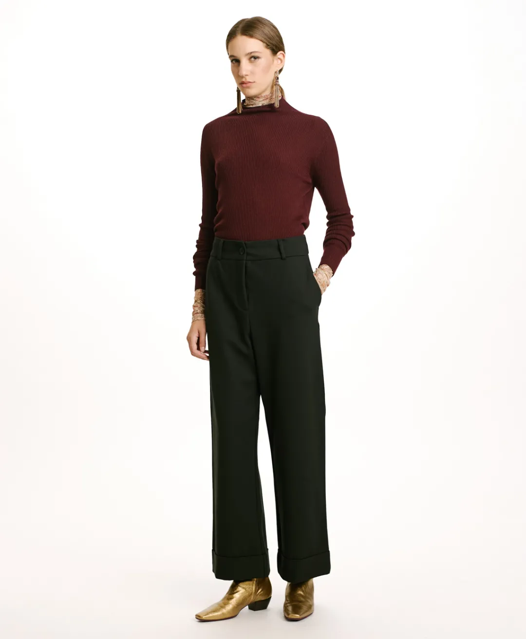 Outlet PANTALON MOKAITE AU POINT MILAN - FORÊT Femme Pantalons