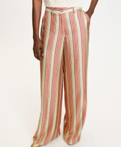 Online PANTALON SANSEI EN SERGÉ DE SOIE IMPRIMÉ - VERT AQUA/ROUGE Femme Pantalons