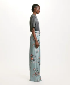 Sale PANTALON SANSEI EN SERGÉ DE SOIE IMPRIMÉ - BLEU CLAIR/TABAC Femme Pantalons