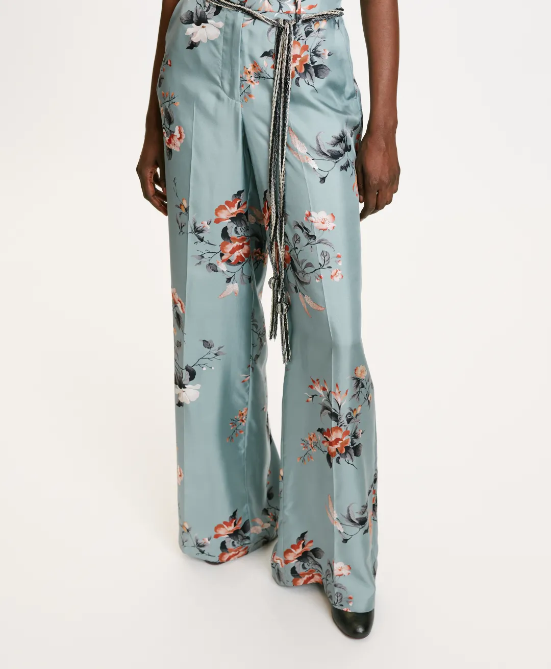 Sale PANTALON SANSEI EN SERGÉ DE SOIE IMPRIMÉ - BLEU CLAIR/TABAC Femme Pantalons