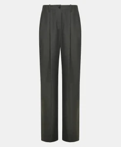 PANTALON SORAI EN CHEVRON VISCOSE LAINE STRETCH - GRIS CHARBON Femme Pantalons