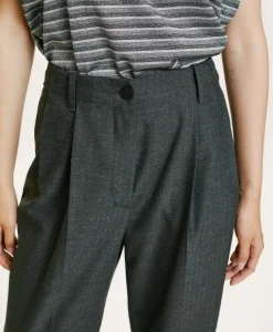 PANTALON SORAI EN CHEVRON VISCOSE LAINE STRETCH - GRIS CHARBON Femme Pantalons