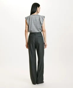 PANTALON SORAI EN CHEVRON VISCOSE LAINE STRETCH - GRIS CHARBON Femme Pantalons