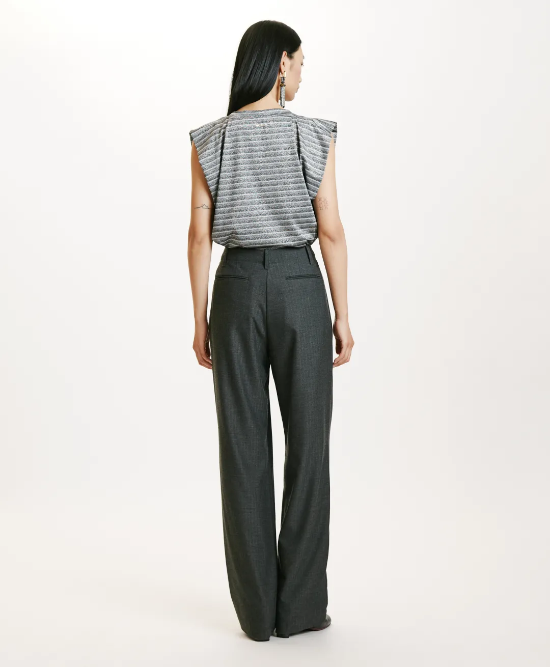 PANTALON SORAI EN CHEVRON VISCOSE LAINE STRETCH - GRIS CHARBON Femme Pantalons