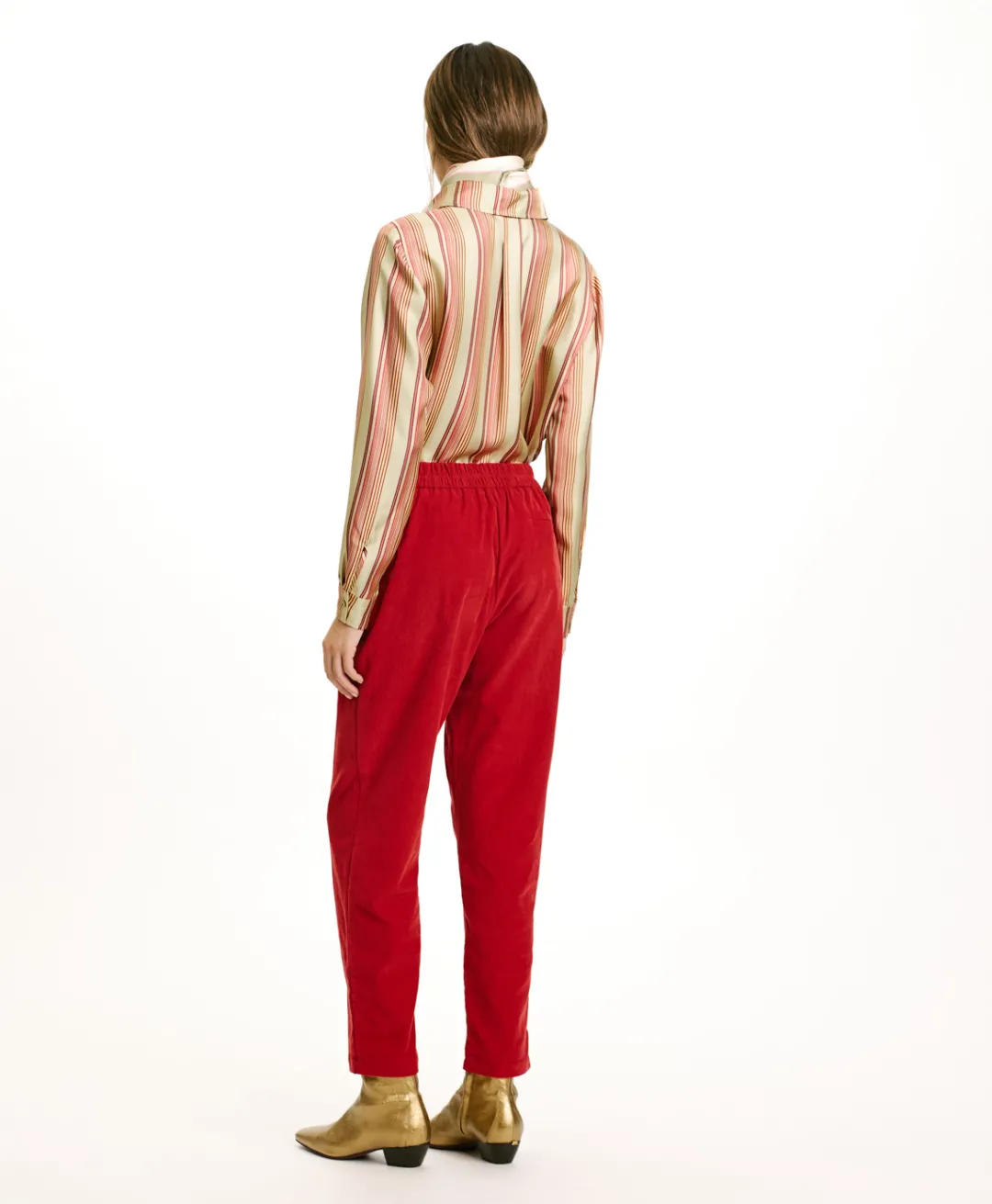 New PANTALON YOKO EN VELOURS MILLERAIE STRETCH - ROUGE CARMIN Femme Pantalons