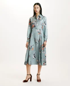 Hot ROBE CHIBA EN SERGÉ DE SOIE IMPRIMÉ - BLEU CLAIR/TABAC Femme Robes