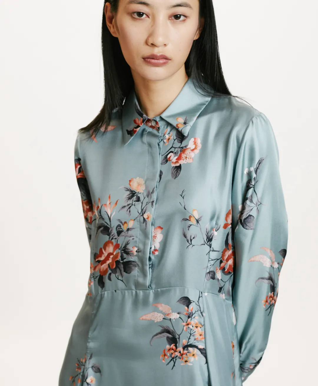 Hot ROBE CHIBA EN SERGÉ DE SOIE IMPRIMÉ - BLEU CLAIR/TABAC Femme Robes