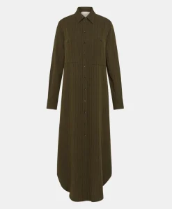 ROBE HANA EN SERGÉ DE LAINE RAYÉ - VERT MILITAIRE Femme Robes