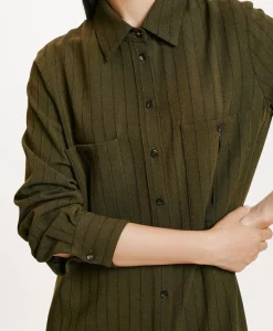 ROBE HANA EN SERGÉ DE LAINE RAYÉ - VERT MILITAIRE Femme Robes