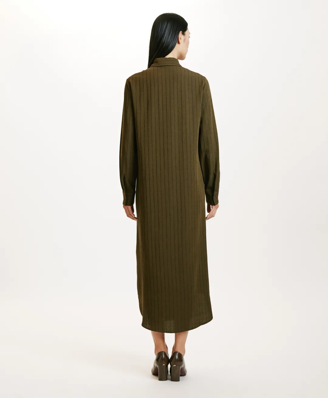 ROBE HANA EN SERGÉ DE LAINE RAYÉ - VERT MILITAIRE Femme Robes