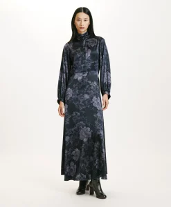New ROBE KATASHI EN SATIN STRETCH IMPRIMÉ - BLEU/BLEU NUIT Femme Robes
