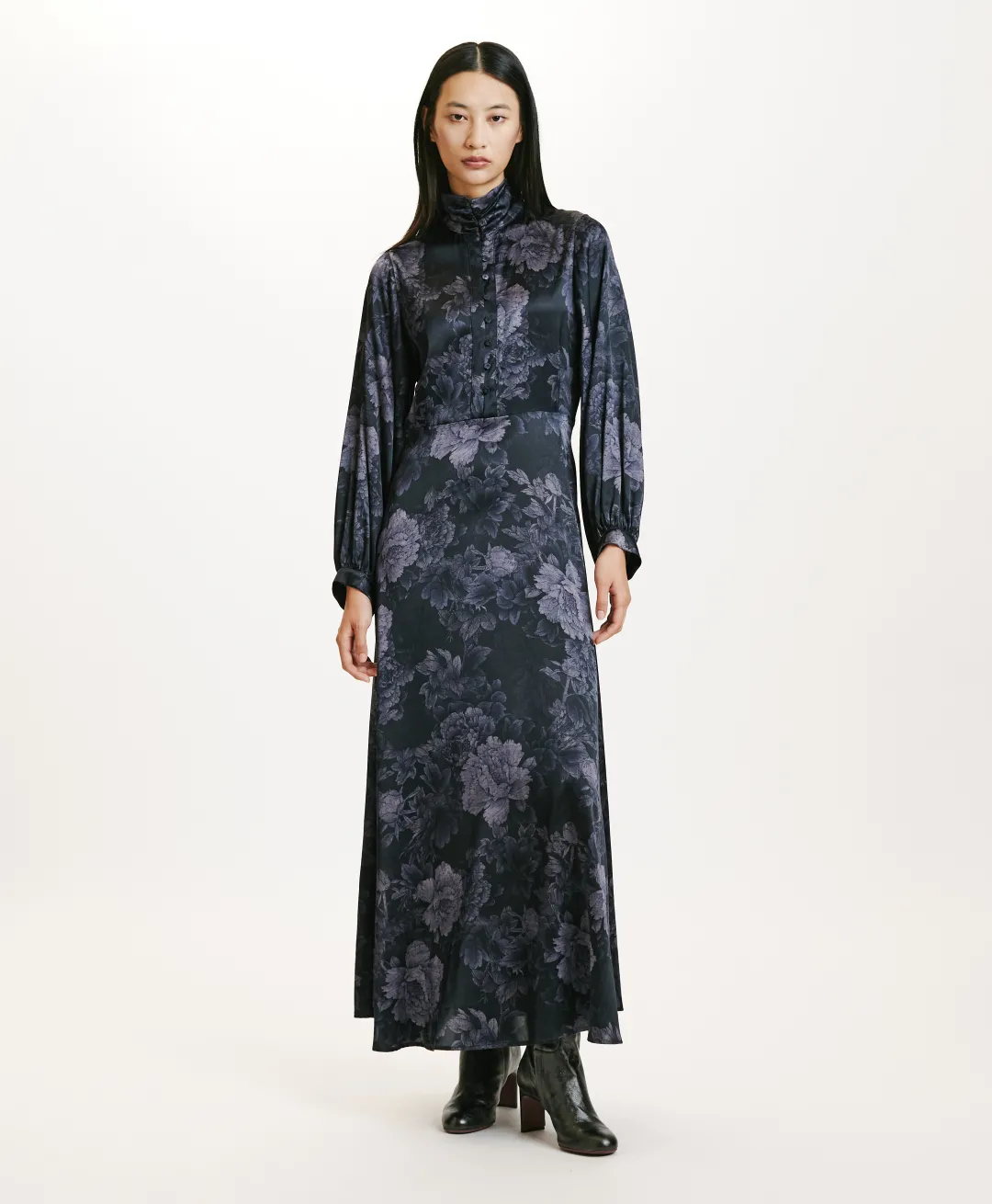 New ROBE KATASHI EN SATIN STRETCH IMPRIMÉ - BLEU/BLEU NUIT Femme Robes