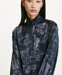 New ROBE KATASHI EN SATIN STRETCH IMPRIMÉ - BLEU/BLEU NUIT Femme Robes