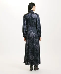 New ROBE KATASHI EN SATIN STRETCH IMPRIMÉ - BLEU/BLEU NUIT Femme Robes