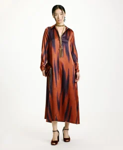 Discount ROBE KIKYO EN SATIN STRETCH IMPRIMÉ - ROUILLE/ENCRE Femme Robes