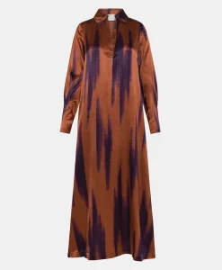 Discount ROBE KIKYO EN SATIN STRETCH IMPRIMÉ - ROUILLE/ENCRE Femme Robes