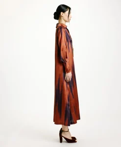 Discount ROBE KIKYO EN SATIN STRETCH IMPRIMÉ - ROUILLE/ENCRE Femme Robes