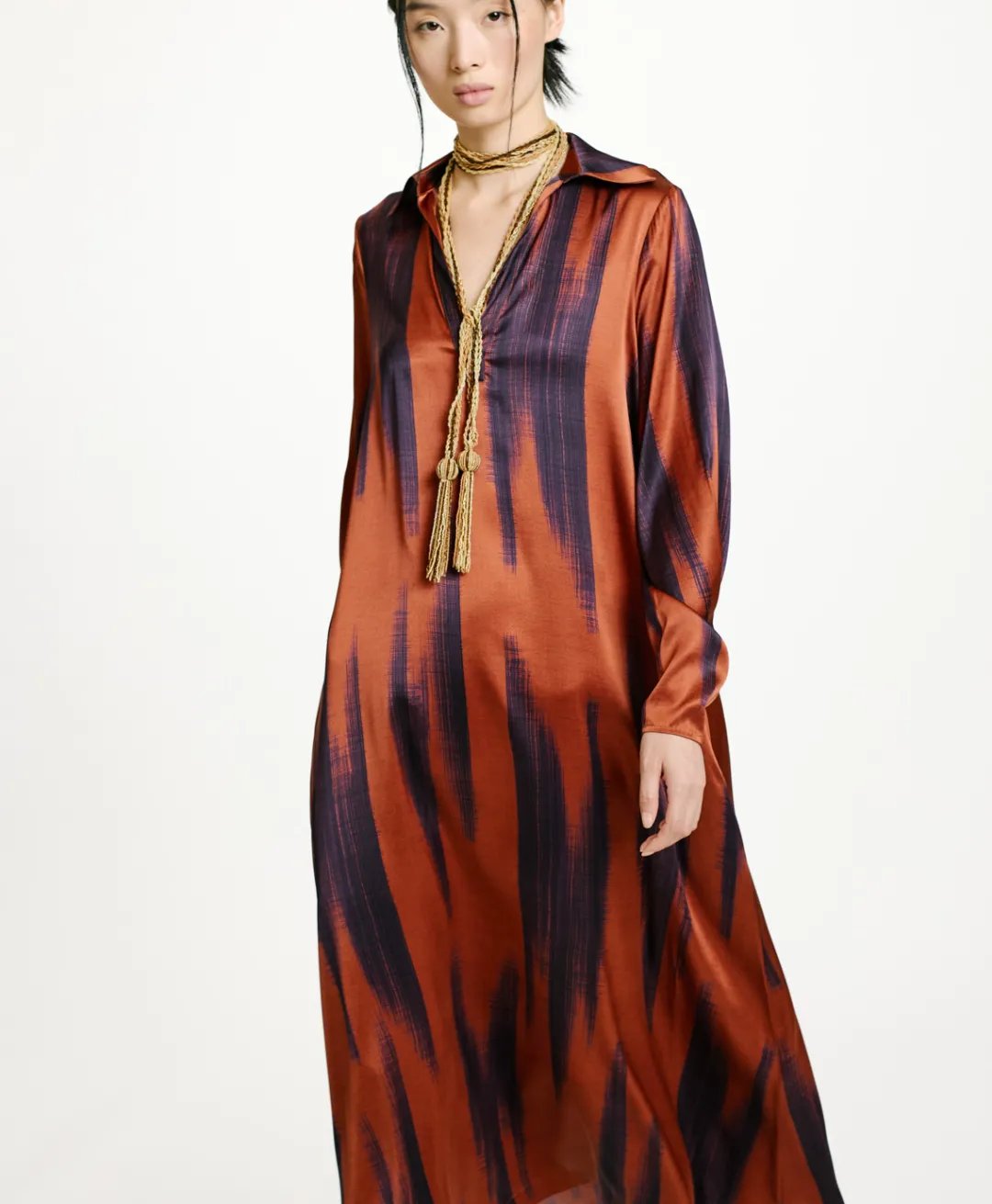 Discount ROBE KIKYO EN SATIN STRETCH IMPRIMÉ - ROUILLE/ENCRE Femme Robes