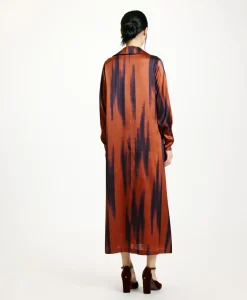 Discount ROBE KIKYO EN SATIN STRETCH IMPRIMÉ - ROUILLE/ENCRE Femme Robes