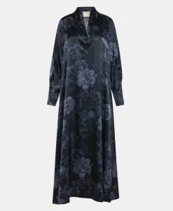 ROBE KIKYO EN SATIN STRETCH IMPRIMÉ - BLEU/BLEU NUIT Femme Robes