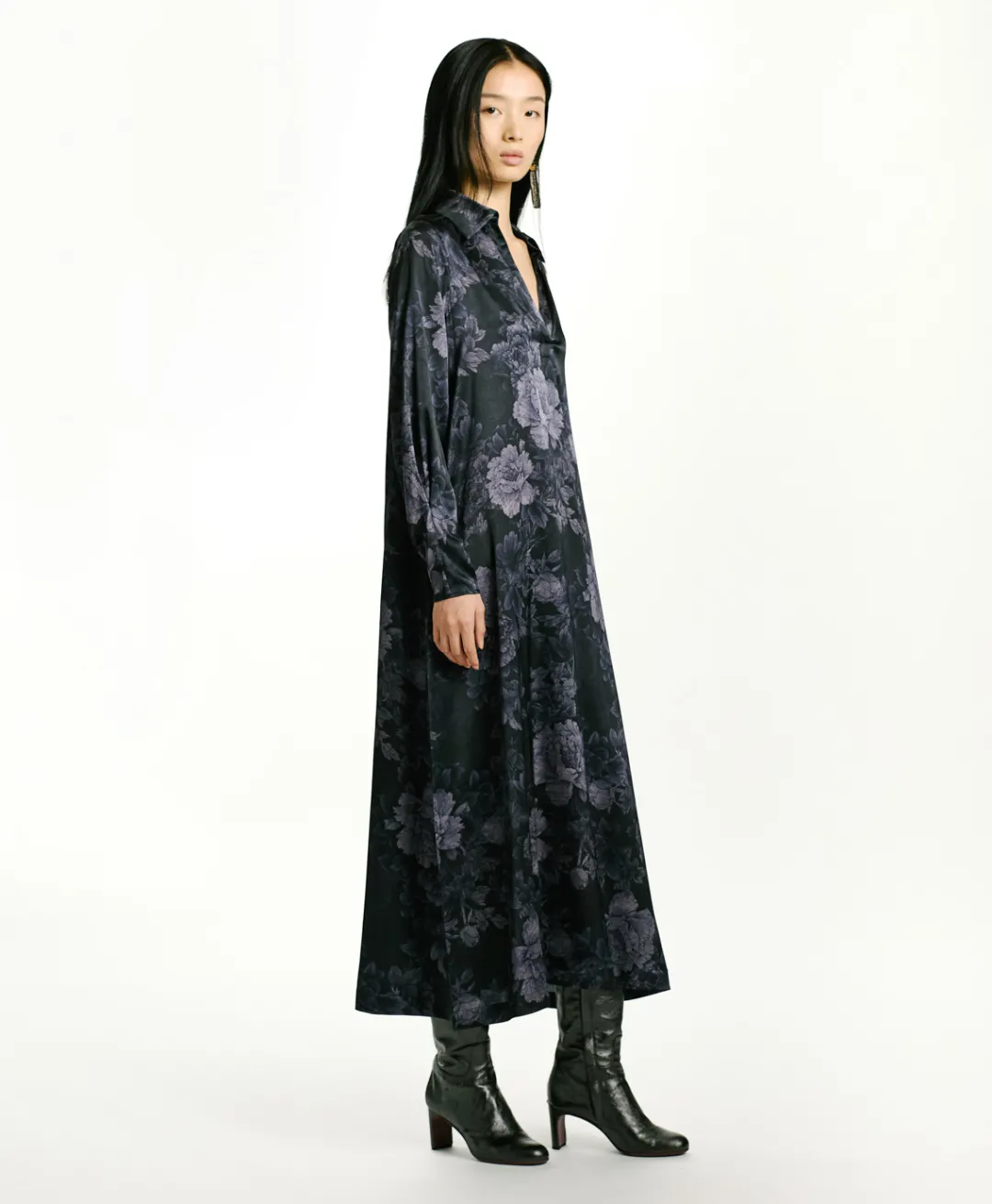 ROBE KIKYO EN SATIN STRETCH IMPRIMÉ - BLEU/BLEU NUIT Femme Robes