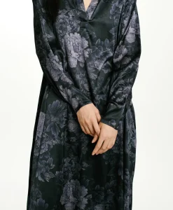 ROBE KIKYO EN SATIN STRETCH IMPRIMÉ - BLEU/BLEU NUIT Femme Robes
