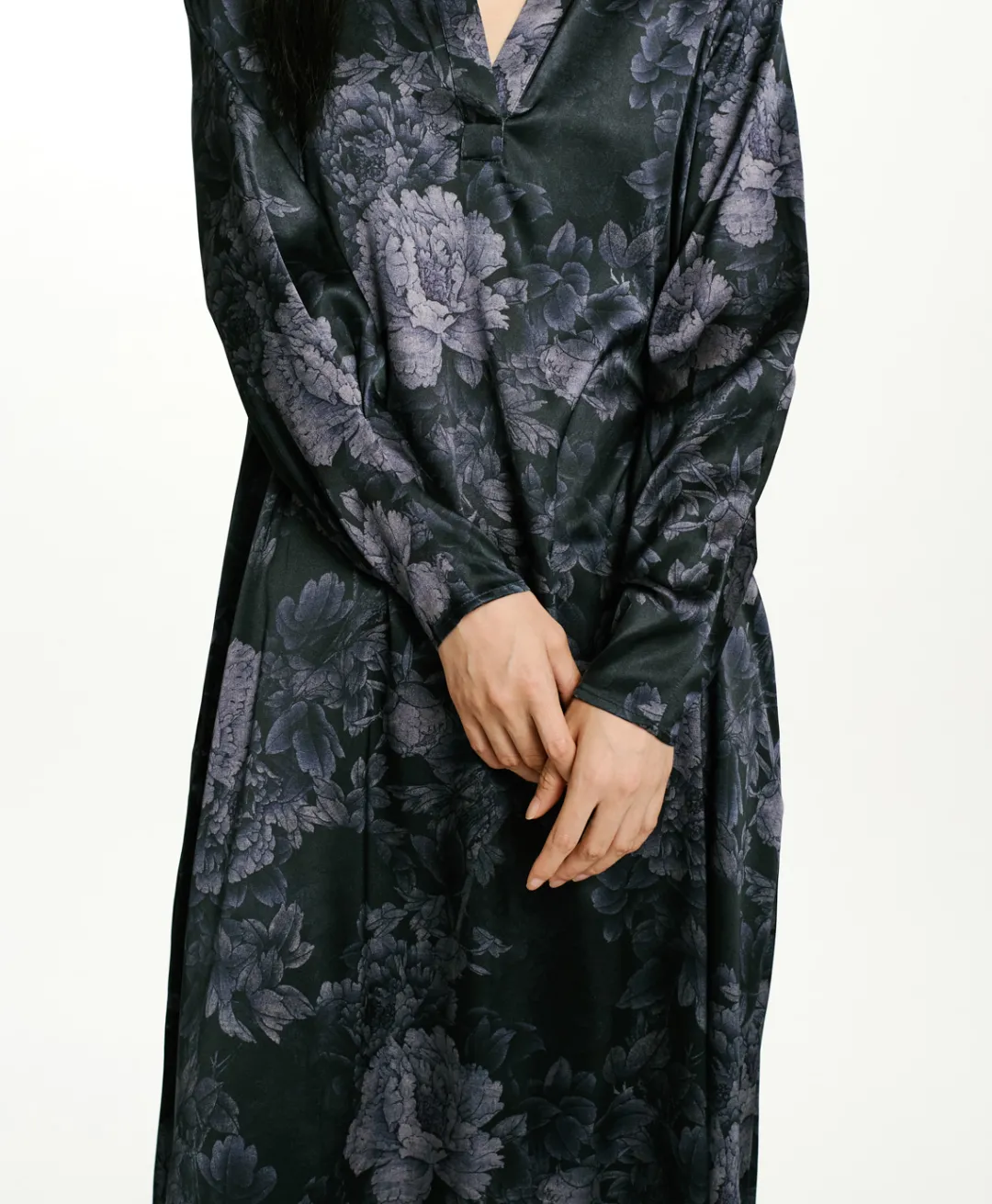 ROBE KIKYO EN SATIN STRETCH IMPRIMÉ - BLEU/BLEU NUIT Femme Robes