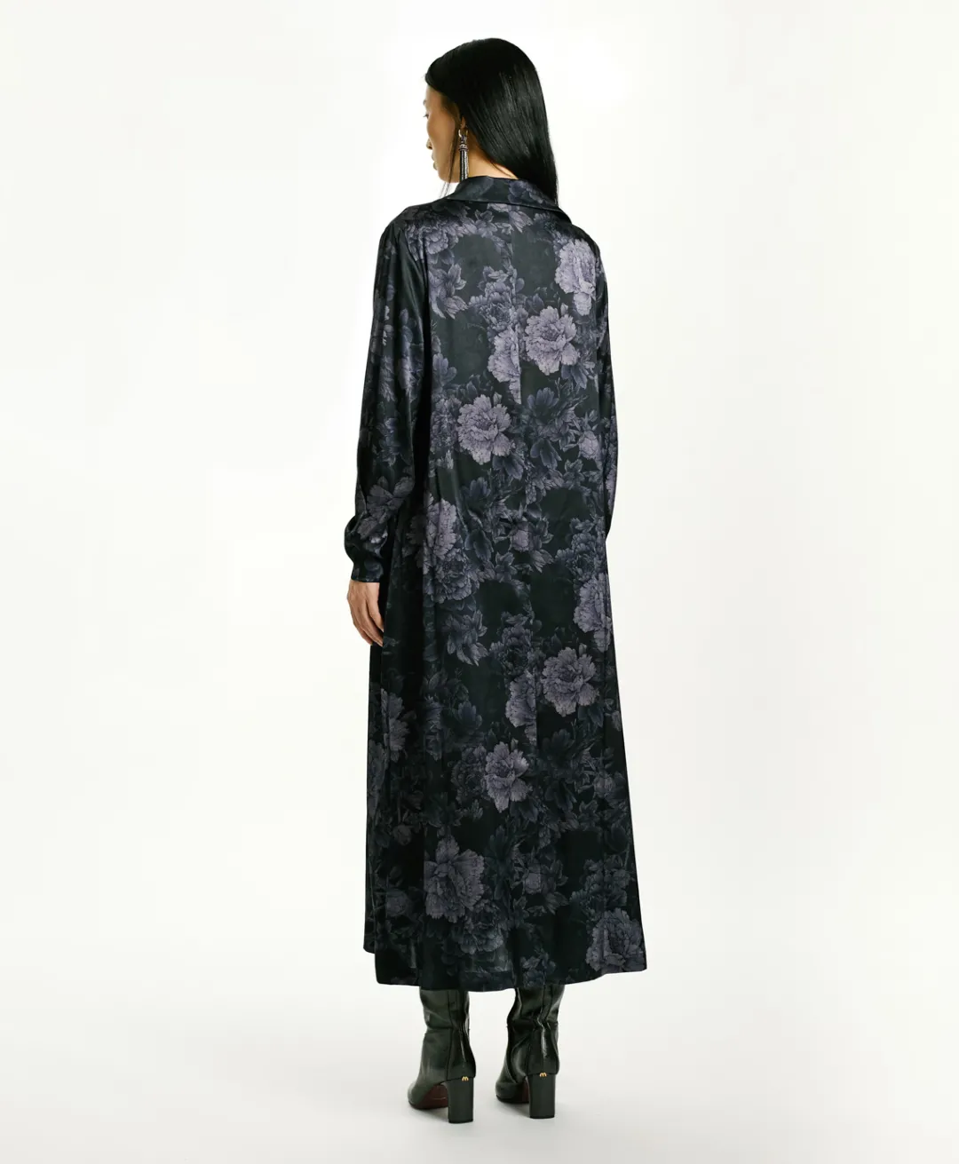 ROBE KIKYO EN SATIN STRETCH IMPRIMÉ - BLEU/BLEU NUIT Femme Robes