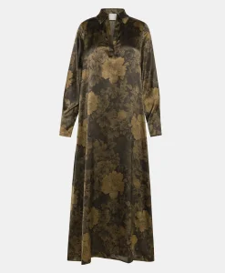 Discount ROBE KIKYO EN SATIN STRETCH IMPRIMÉ - NOIR/OLIVE Femme Robes