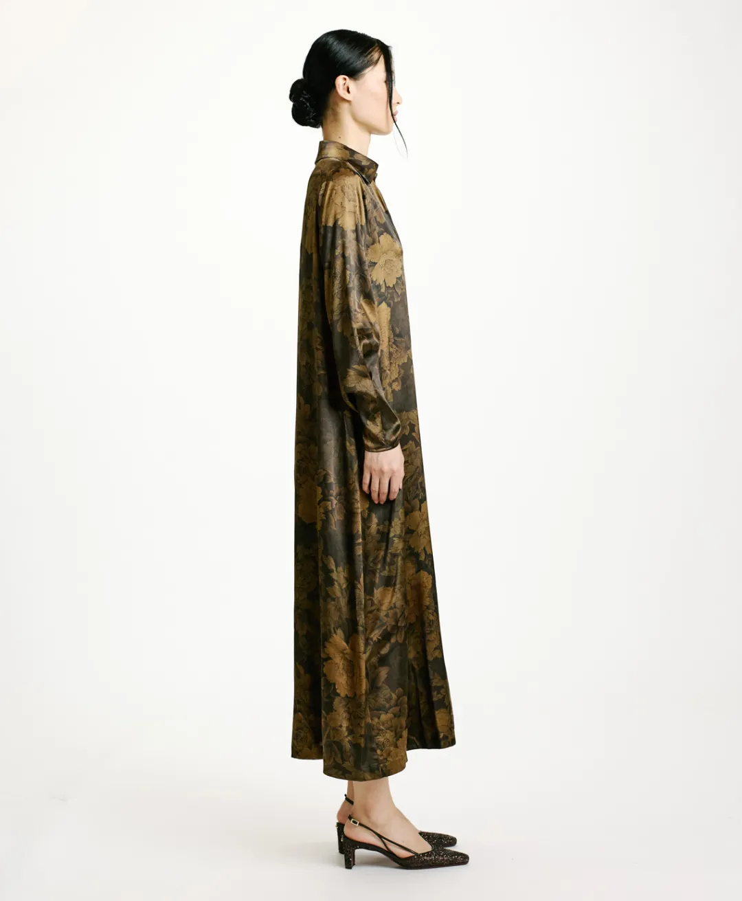 Discount ROBE KIKYO EN SATIN STRETCH IMPRIMÉ - NOIR/OLIVE Femme Robes