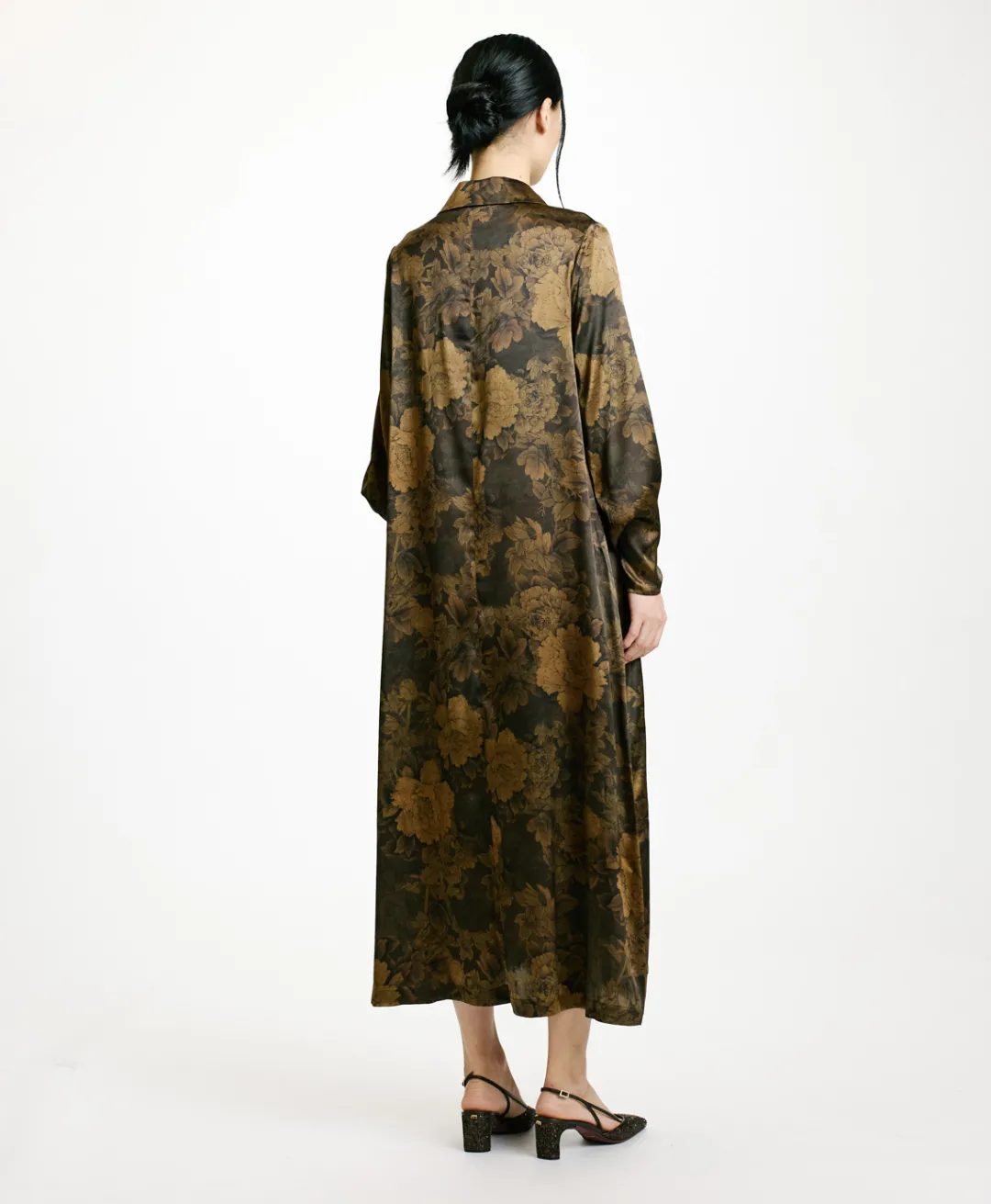 Discount ROBE KIKYO EN SATIN STRETCH IMPRIMÉ - NOIR/OLIVE Femme Robes