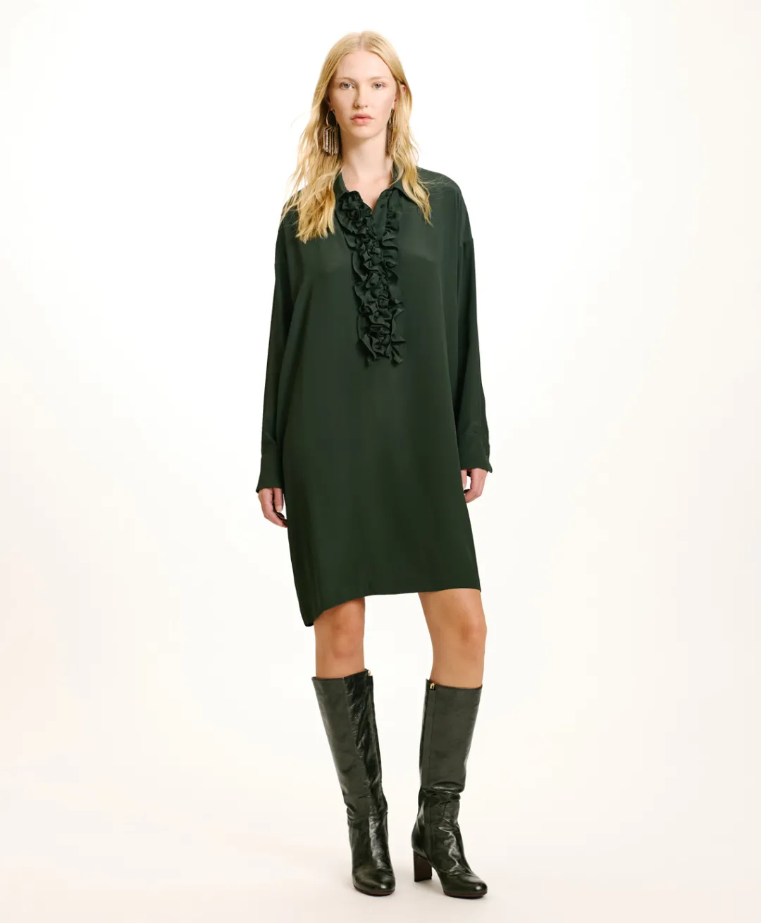 Outlet ROBE KITA EN ACÉTATE DE SOIE UNI - FORÊT Femme Robes