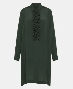 Outlet ROBE KITA EN ACÉTATE DE SOIE UNI - FORÊT Femme Robes