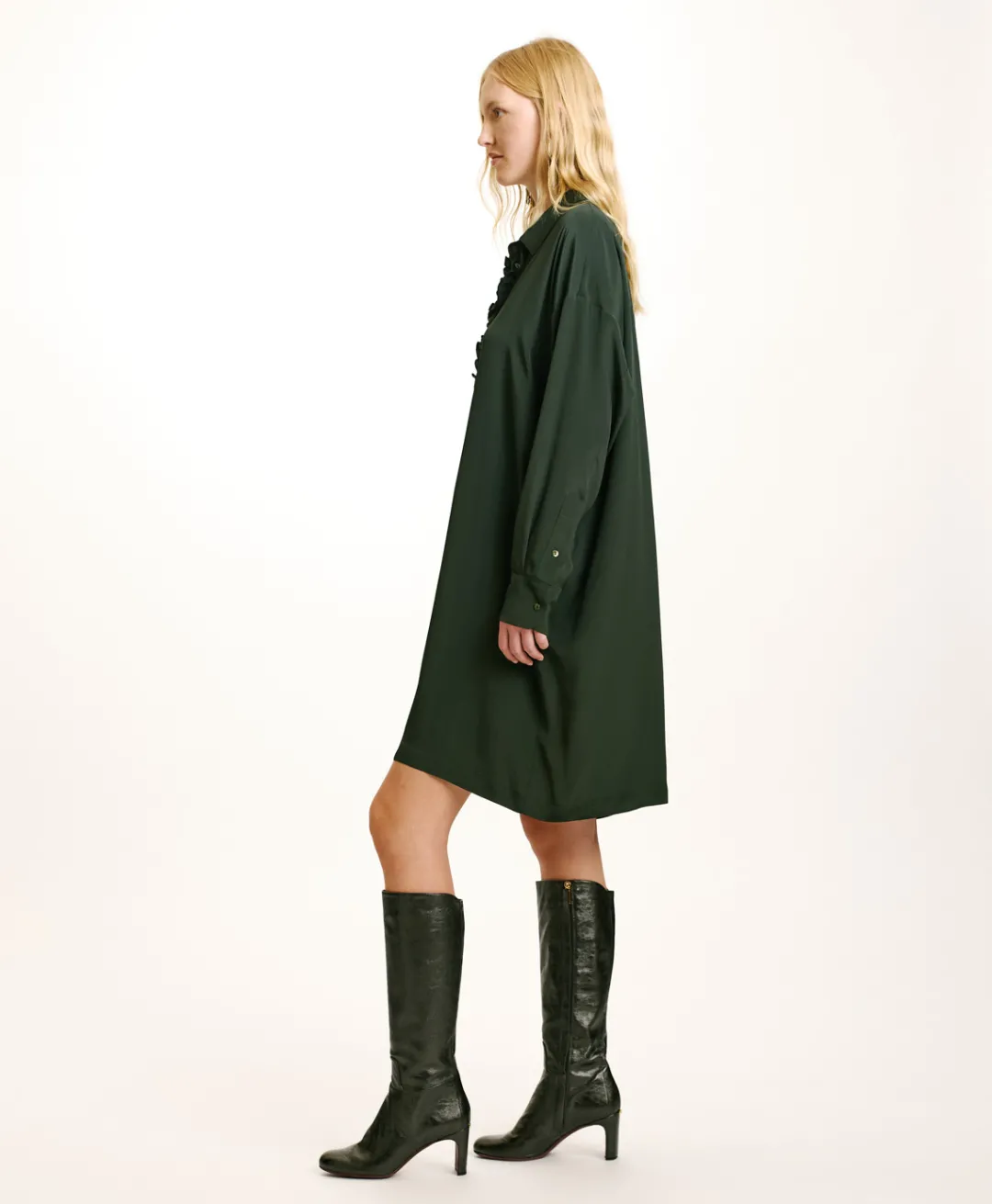 Outlet ROBE KITA EN ACÉTATE DE SOIE UNI - FORÊT Femme Robes