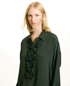 Outlet ROBE KITA EN ACÉTATE DE SOIE UNI - FORÊT Femme Robes